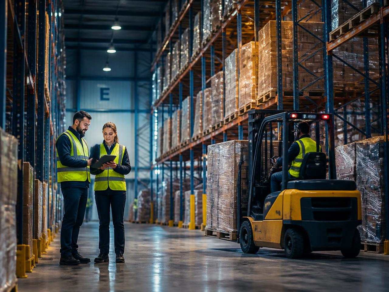 Equipe de supply chain conferindo estoque em armazém
